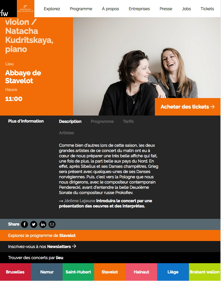 Page Internet. Festival de Stavelot - Deborah Nemtanu, violon et Natacha Kudritskaya, piano. 2018-08-13